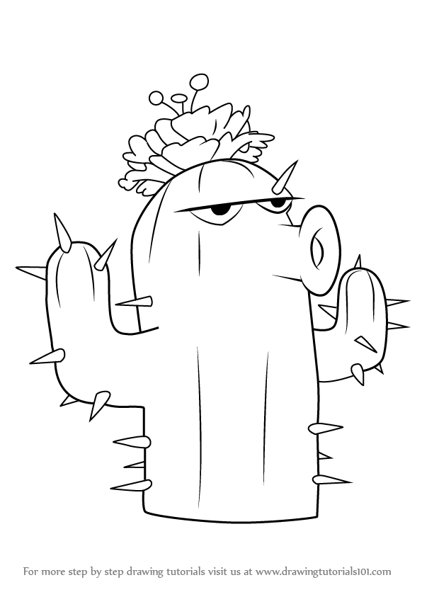 596x843 Learn How To Draw Cactus From Plants Vs Zombies - Cactus Drawing Easy