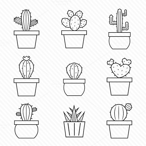 580x580 Set Of Vector Cactus Icons - Cactus Drawing Easy