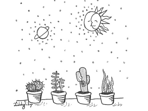 500x375 Image About Tumblr In Outline Planet - Cactus Drawing Outline