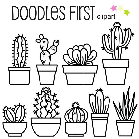570x570 Outline Cactus Digital Clip Art For Scrapbooking Card Making Etsy - Cactus Drawing Outline