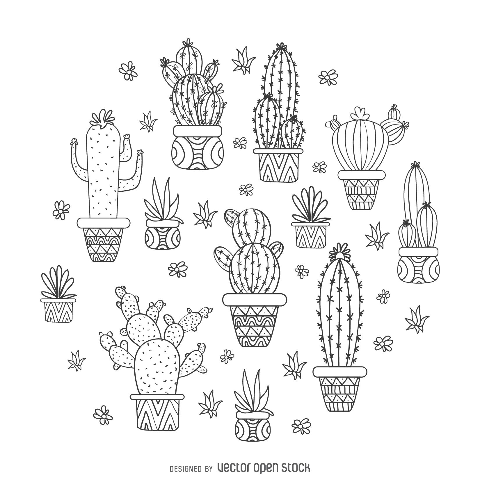 1650x1650 Art Cactus Drawing, Cactus Embroidery - Cactus Drawing Outline. 