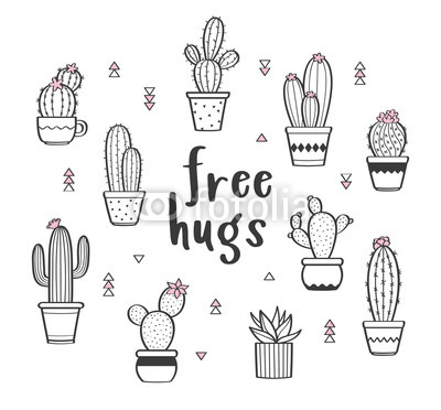 400x372 Vector Set With Various Hand Drawn Outline Cactuses In Flowerpots - Cactus Drawing Outline