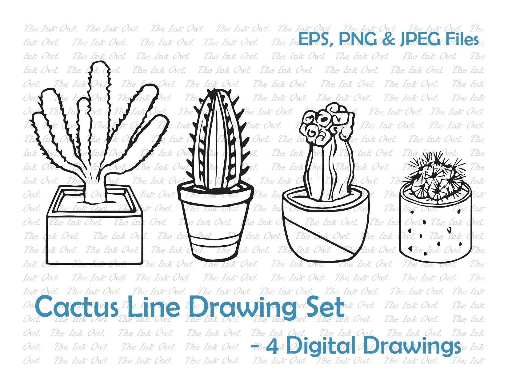 1651x1275 Indoor Cactus Plants Line Drawing Set Succulents Digital Etsy - Cactus Line Drawing