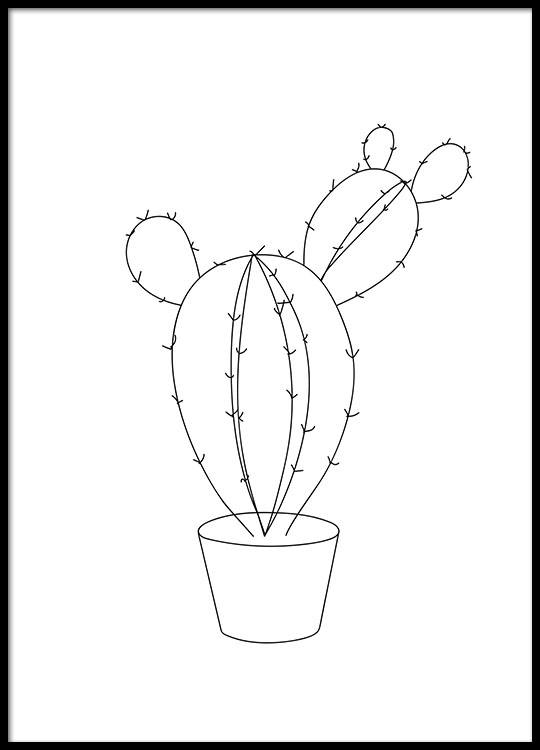 540x750 Poster Of A Cactus, Illustration Graphic Posters For Interior Design - Cactus Line Drawing