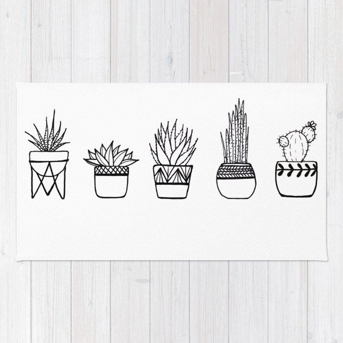 700x700 cacti line drawing rug - Cactus Line Drawing