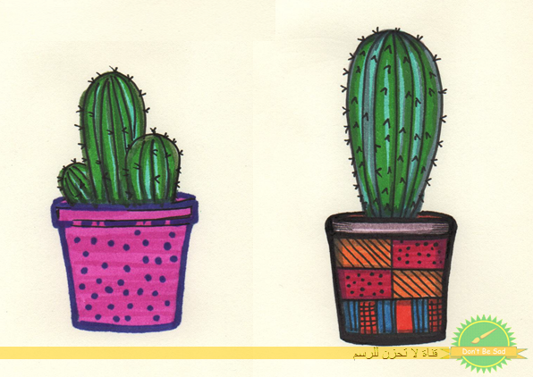 596x422 Sketching And Watercolor Drawing - Cactus Plant Drawing