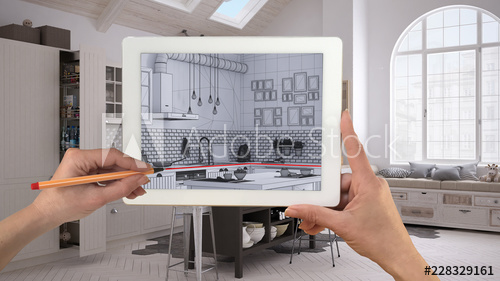 500x281 hands holding and drawing on tablet showing modern kitchen cad - Cad Drawing Tablet