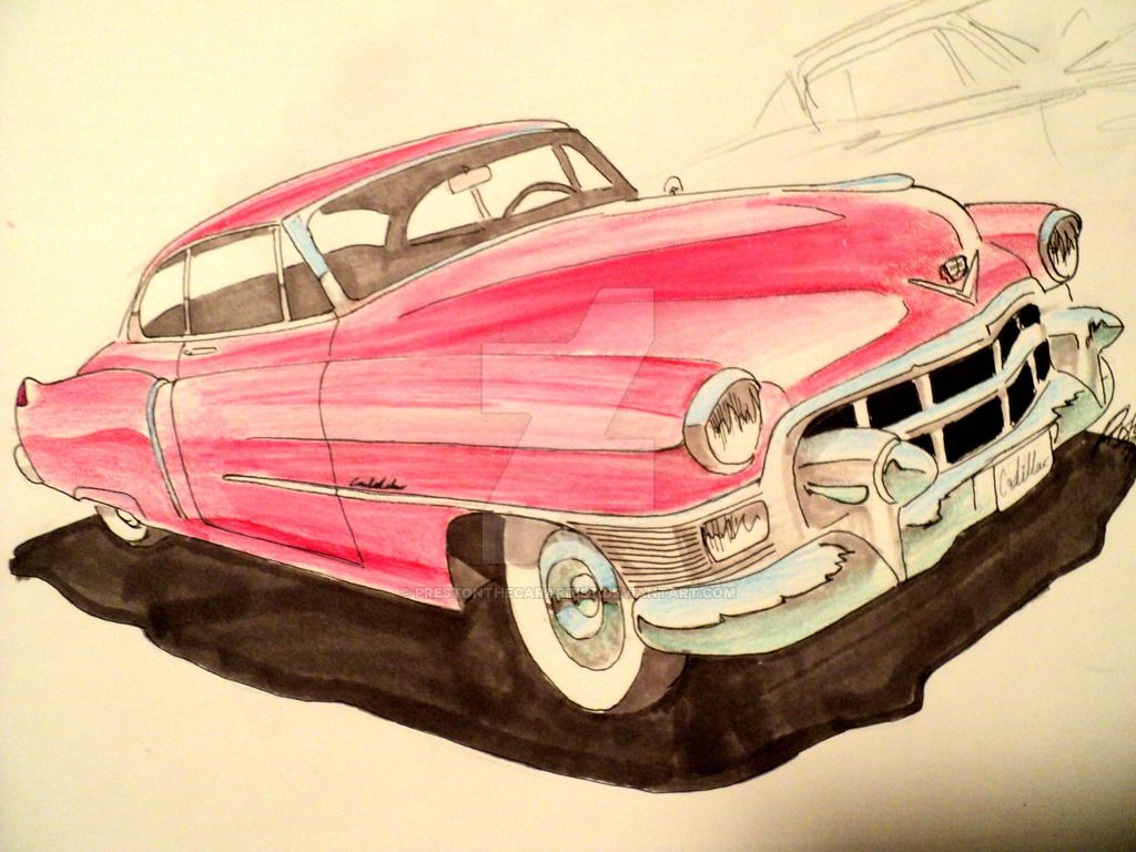 1024x768 old fashioned cadillac front drawings - Cadillac Drawing
