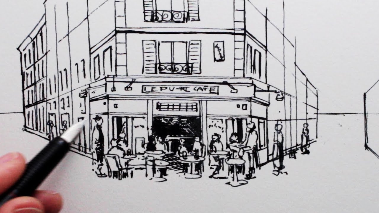 1280x720 how to draw a cafe pen drawing - Cafe Drawing