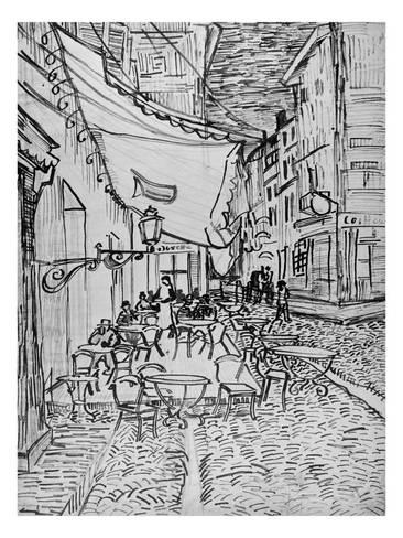366x488 terrace of the cafe in the evening - Cafe Drawing