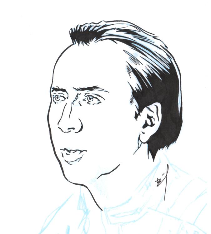 675x750 drawing of nicolas cage staring off into the distance brandon bird - Cage Drawing