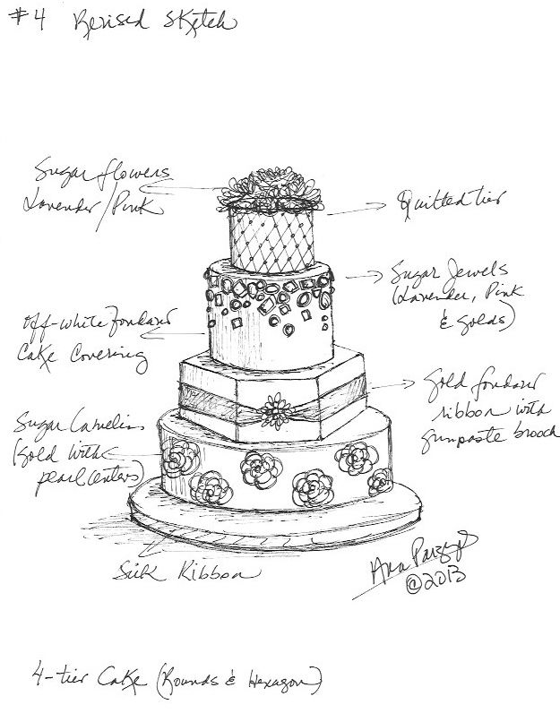 625x806 Custom Wedding Cake Sketch - Cake Design Drawing