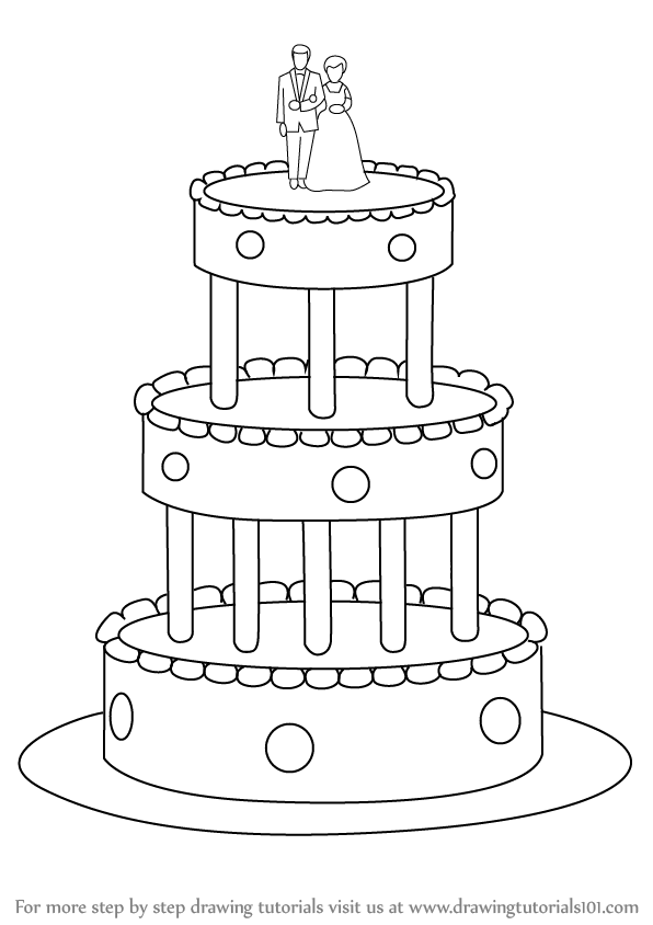 596x844 Learn How To Draw A Wedding Cake - Cake Drawing