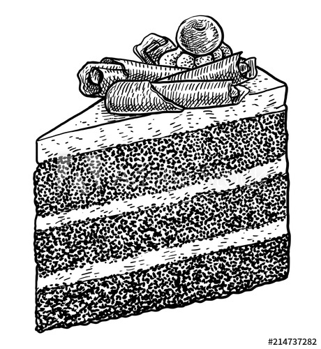 460x500 chocolate cake slice illustration, drawing, engraving, ink, line - Cake Line Drawing