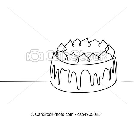 450x395 Continuous Line Drawing Of Big Cake Vector Illustration Black - Cake Line Drawing