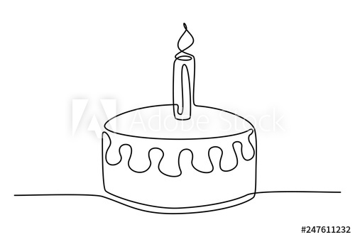 500x334 Continuous Line Drawing Birthday Cake With Candle Symbol - Cake Line Drawing