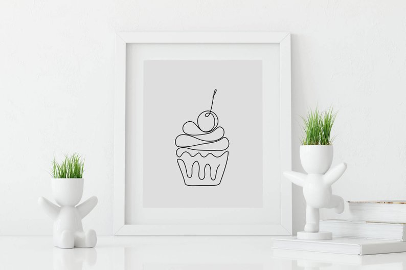 794x528 Abstract Cake One Line Drawing Minimalist Wall Art Decor Etsy - Cake Line Drawing