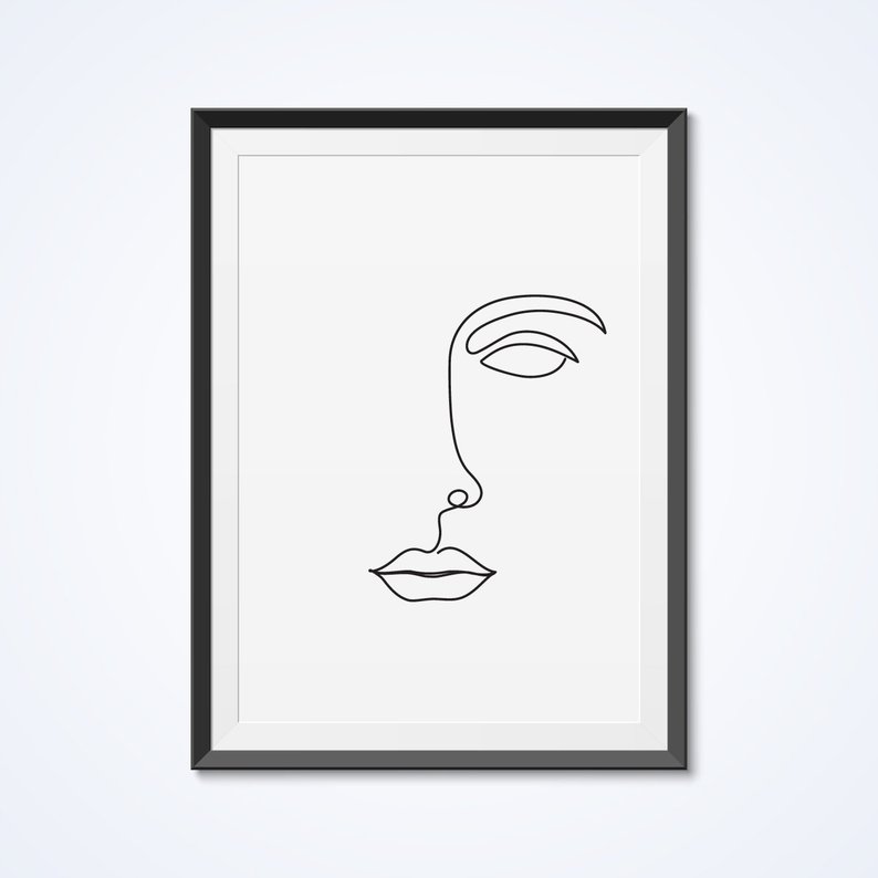 794x794 Abstract Face Single Line Drawing Prntable Wall Art Etsy - Cake Line Drawing