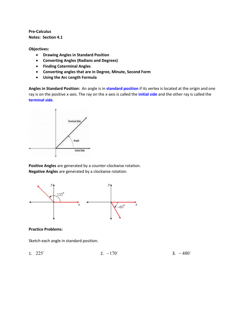 791x1024 pre calculus notes section objectives drawing angles - Calculus Drawing