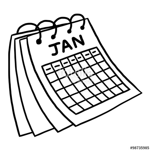 500x500 january calendar cartoon vector and illustration, black - Calendar Drawing