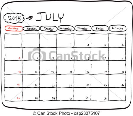 450x393 july planning calendar vector, doodles hand drawn - Calendar Drawing
