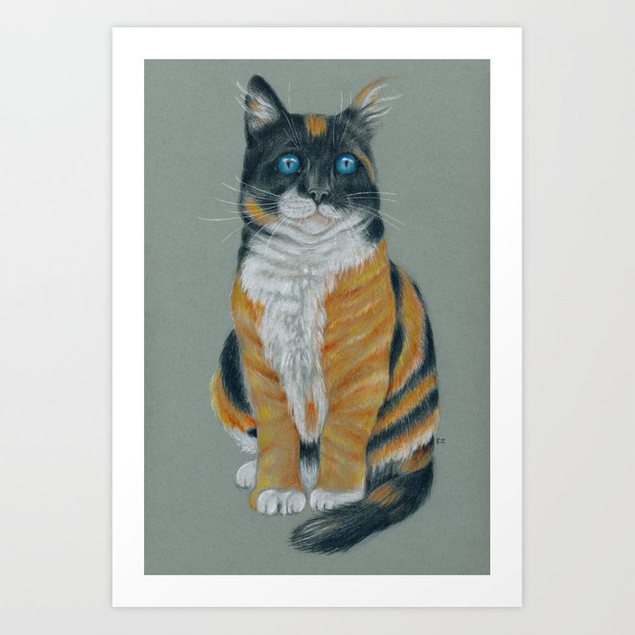 700x700 Calico Cat Cartoon Colored Pencil Drawing Art Print - Calico Cat Drawing
