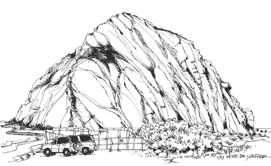 900x553 morro bay rock in california drawing - California Drawing