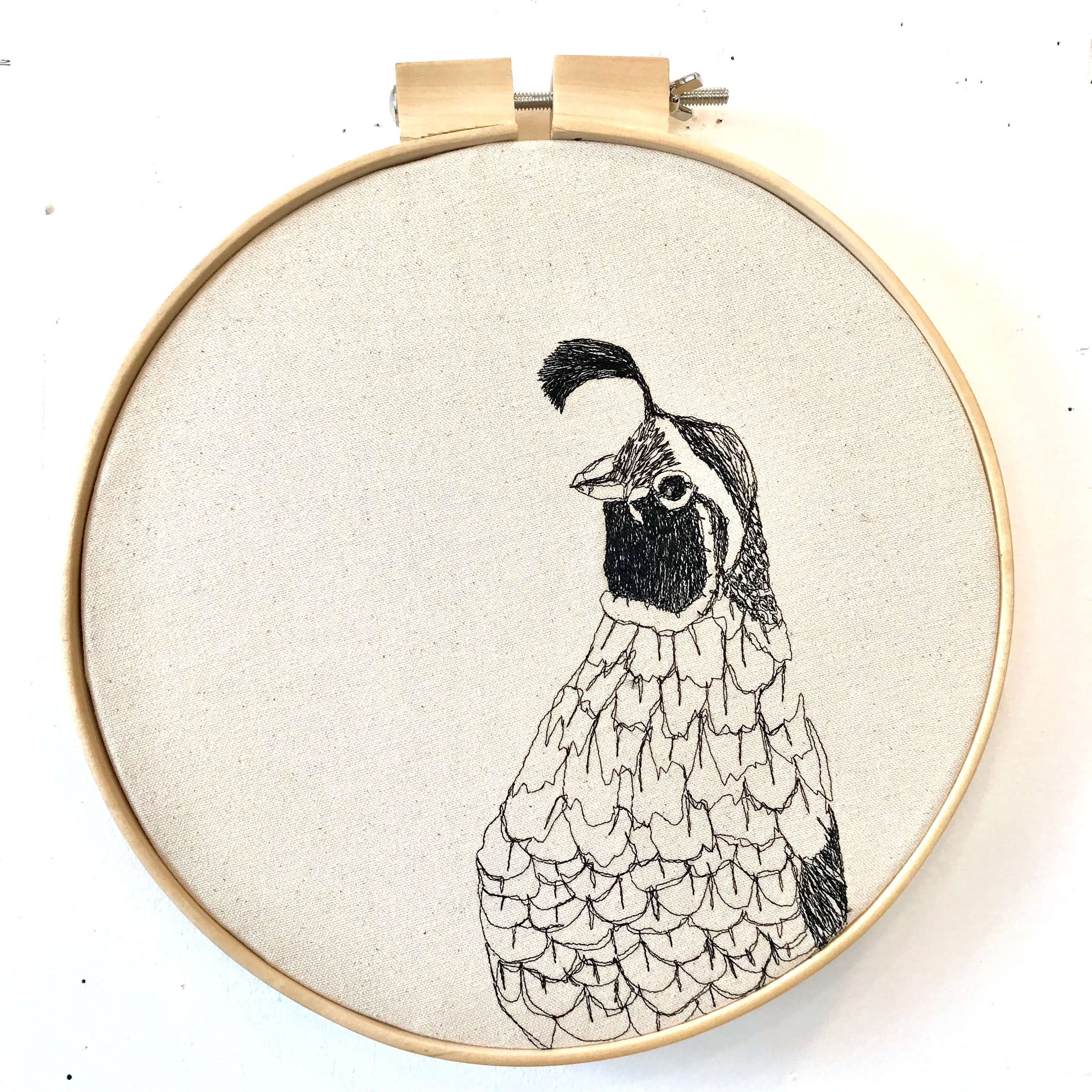 3000x3000 California Quail Freehand Machine Embroidered Portrait, Hoop Art - California Quail Drawing