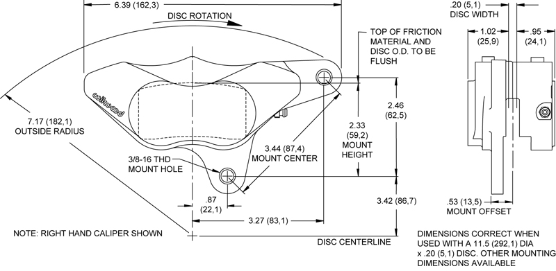 800x391 Wilwood Disc Brakes - Caliper Drawing