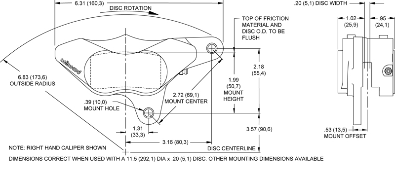 800x355 Wilwood Disc Brakes - Caliper Drawing