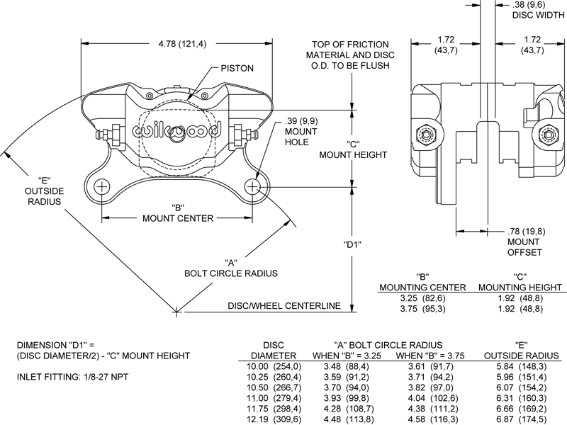 800x600 Wilwood Disc Brakes - Caliper Drawing