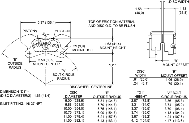 800x522 Wilwood Disc Brakes - Caliper Drawing