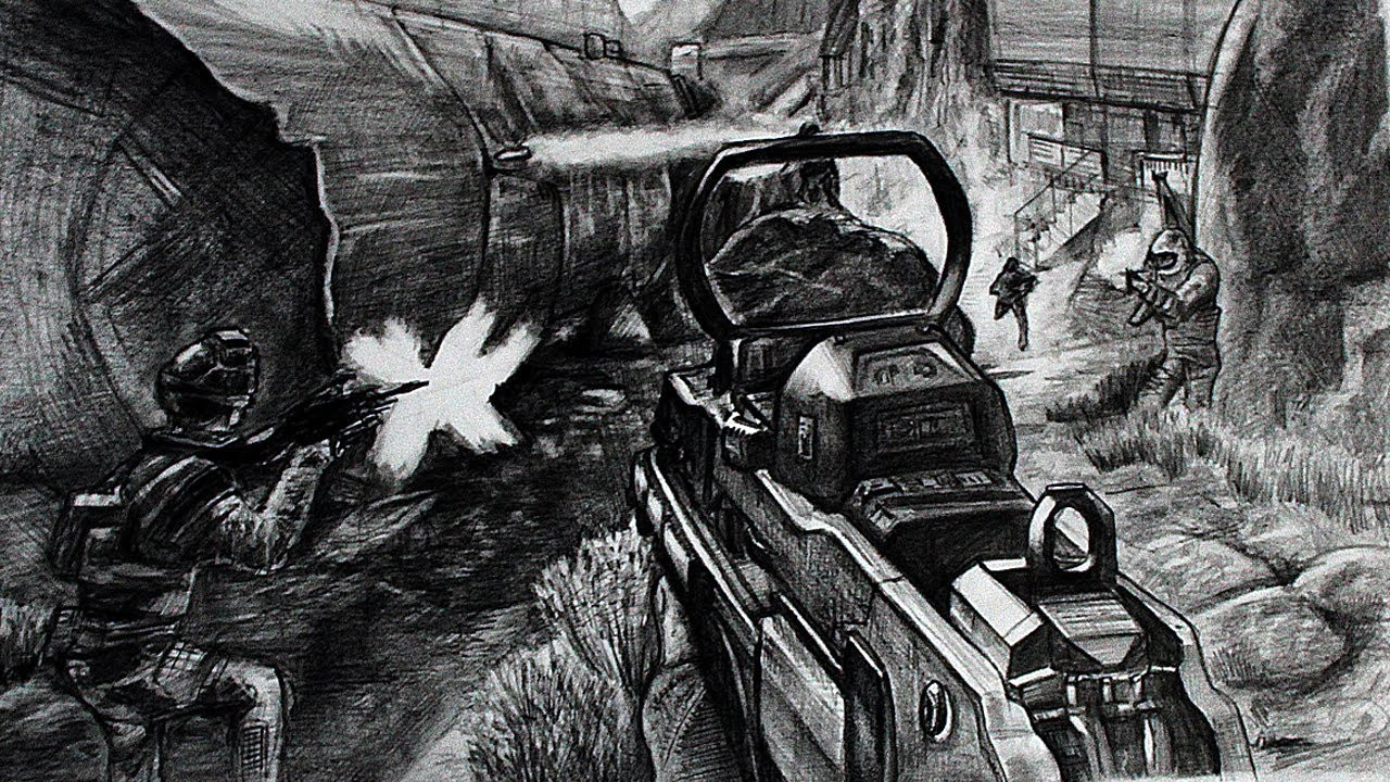 1280x720 Sniper Drawing Black Ops For Free Download - Call Of Duty Drawings