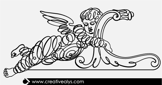 531x278 Winged Kid Calligraphic Line Art - Calligraphic Line Drawing