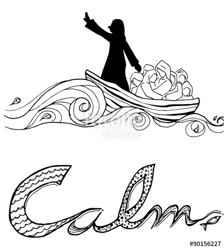 450x500 Jesus Calm The Storm Illustration Line Art Drawing Stock Photo - Calm Drawinging