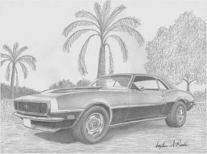 300x223 Chevrolet Camaro Ssrs Classic Car Art Print Drawing - Camaro Drawing