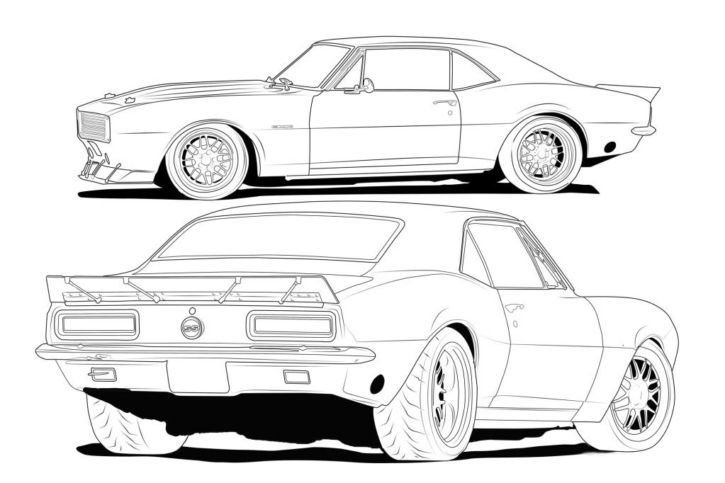 1023x682 How To Draw A Chevy Silverado Camaro Line Drawing - Camaro Drawing