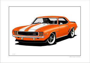 300x209 Chevy Camaro Limited Edition Car Drawing Print - Camaro Drawing