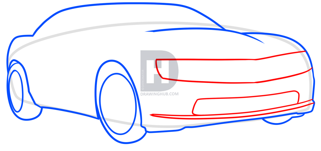 1080x510 How To Draw A Yellow Camaro, Step - Camaro Outline Drawing