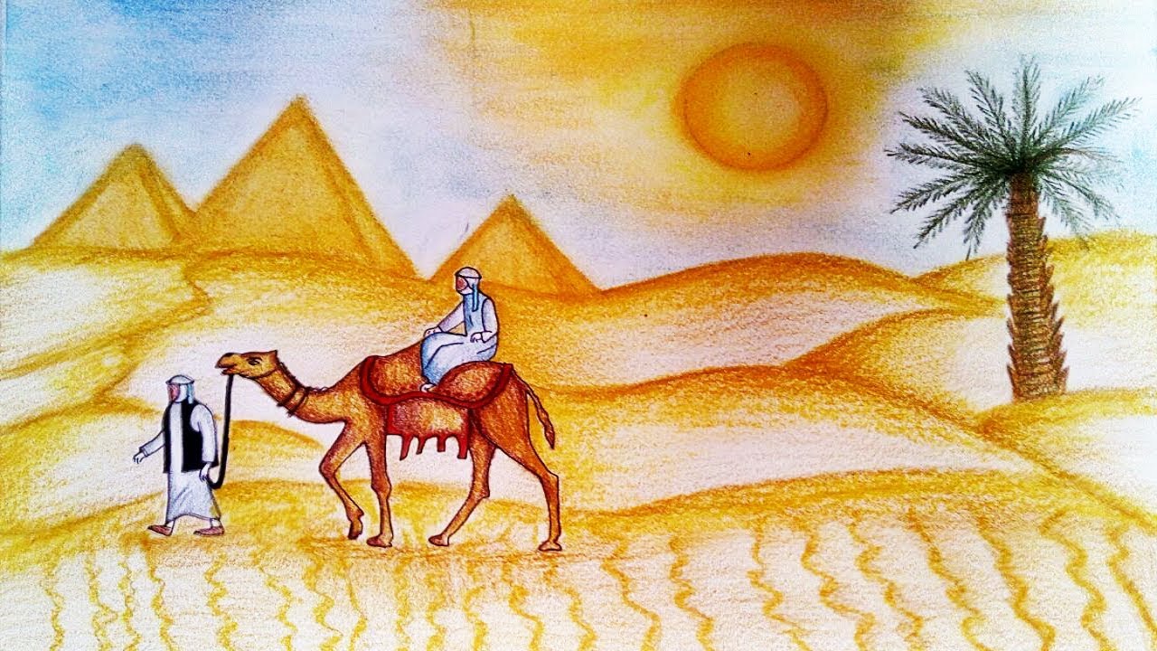 Camel In Desert Drawing at PaintingValley.com | Explore ...