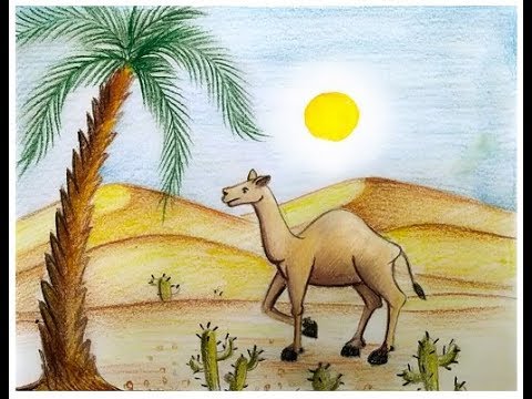 480x360 how to draw scenery of desert with camel - Camel In Desert Drawing