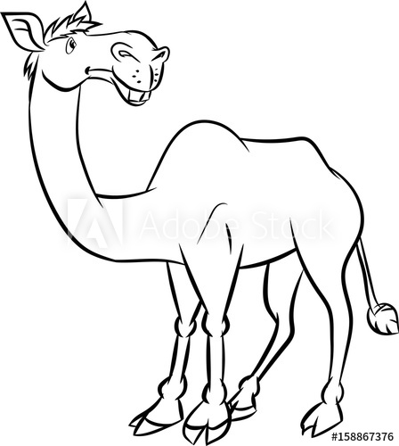 448x500 Line Drawing Cartoon A Camel In Black And White Color - Camel Line Drawing