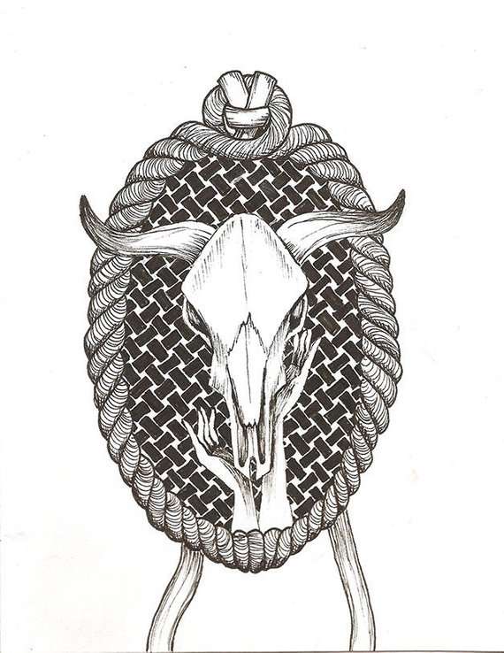 570x738 Cow Skull Cameo Mini Original Drawing Etsy - Cameo Drawing