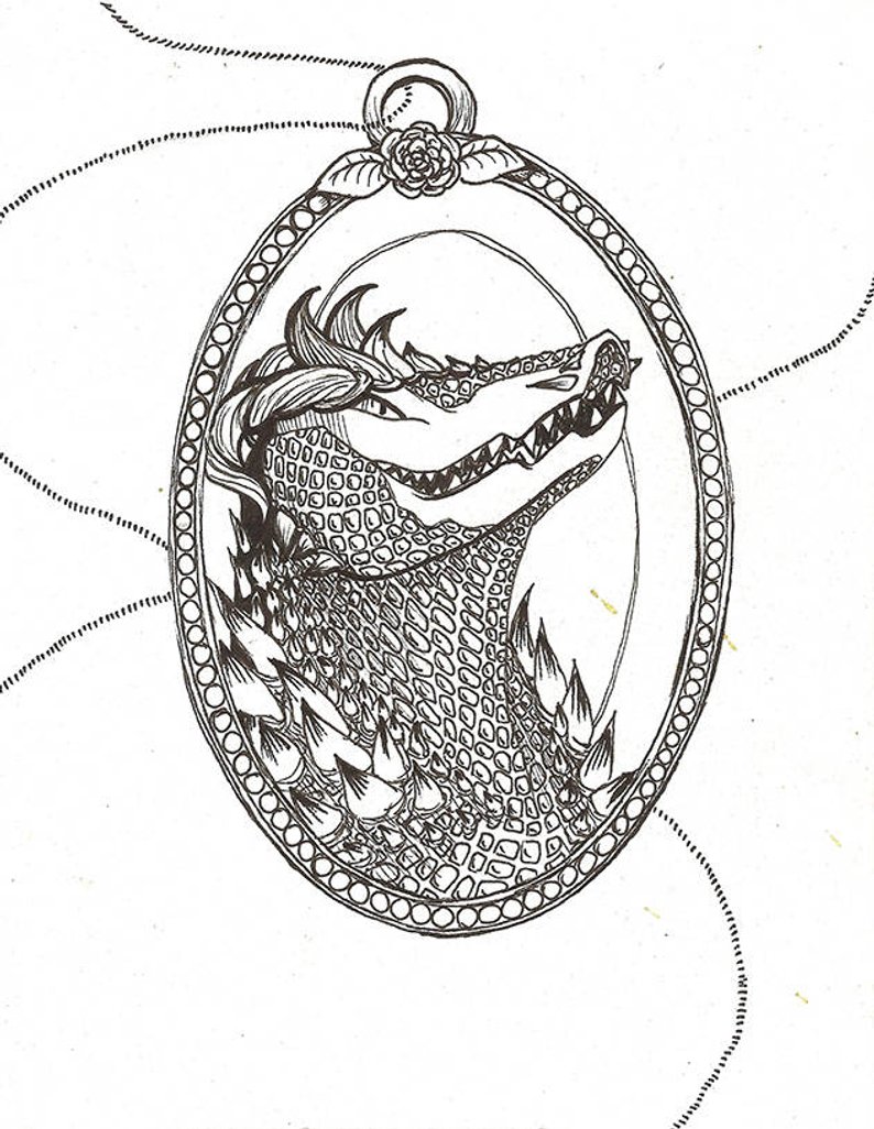 794x1026 Crocodile Monster Cameo Mini Original Drawing Etsy - Cameo Drawing