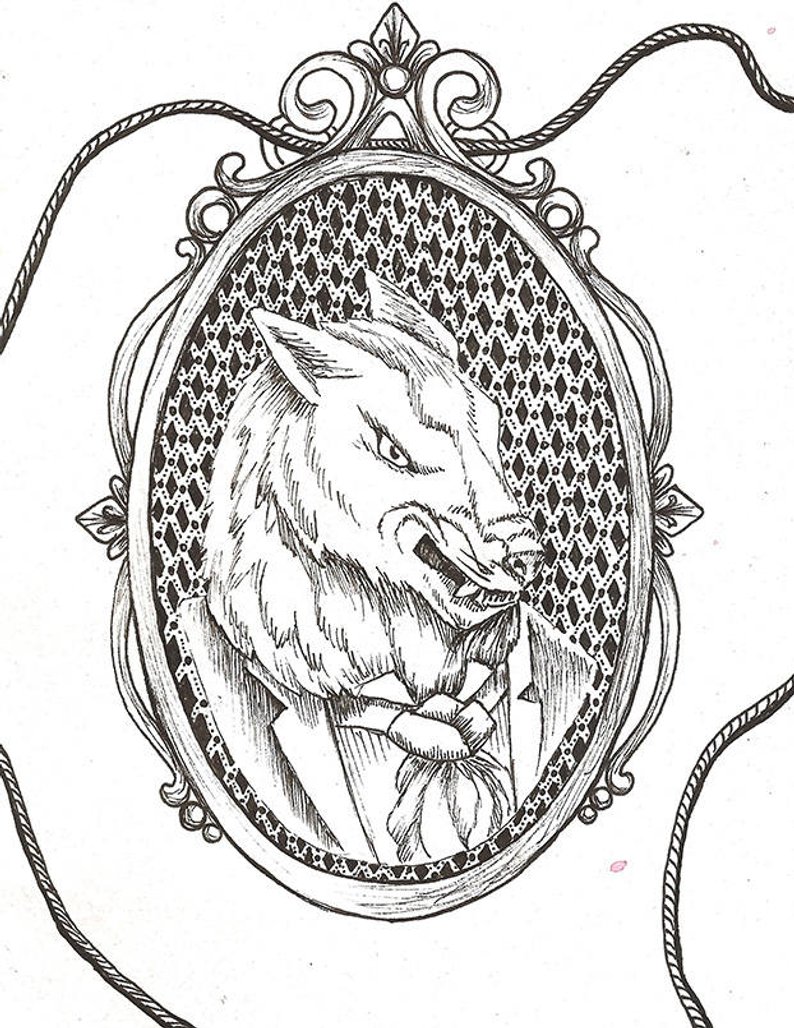 794x1028 Dapper Werewolf Cameo Original Mini Drawing Etsy - Cameo Drawing