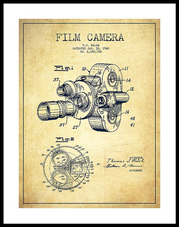 600x759 film camera patent drawing from framed print - Camera Film Drawing