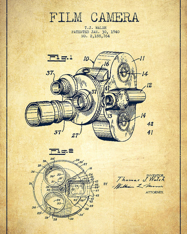 600x749 film camera patent drawing from poster - Camera Film Drawing