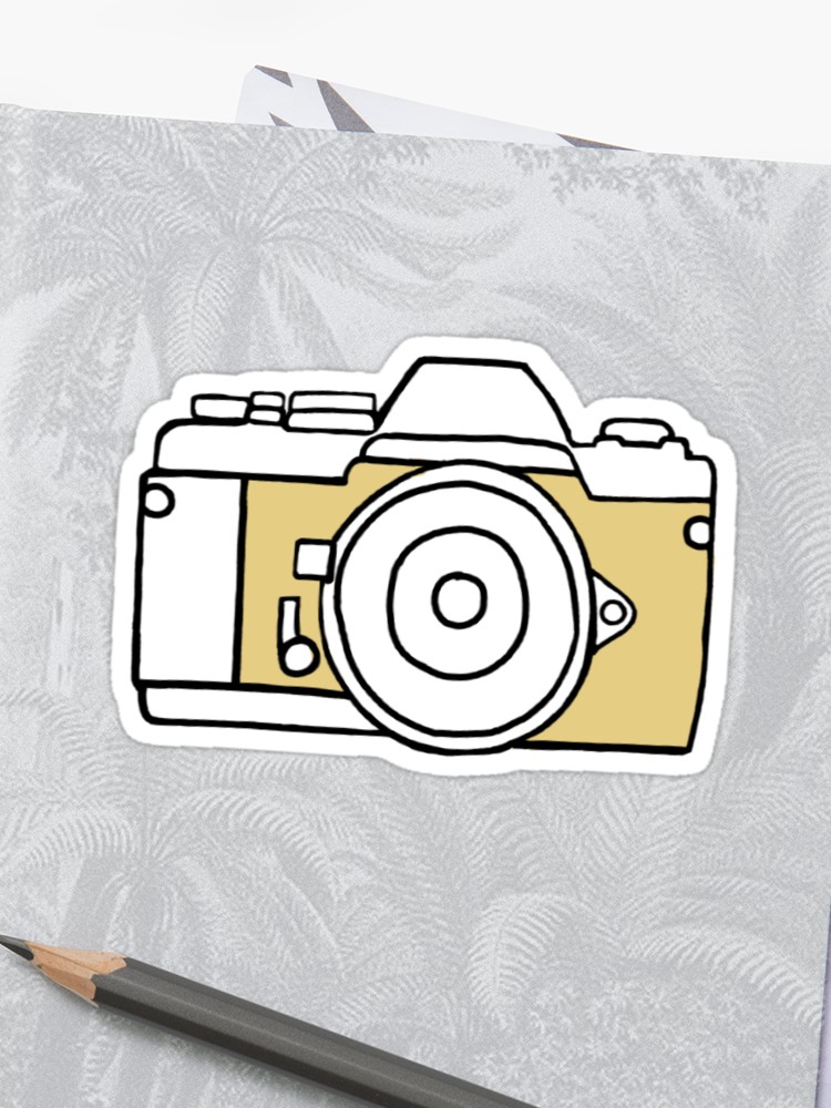 750x1000 Yellow Film Camera Drawing Sticker - Camera Film Drawing
