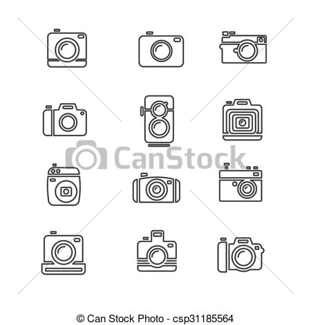 450x470 Vintage Photo Camera Icon Line Art Vector Illustration - Camera Line Drawing