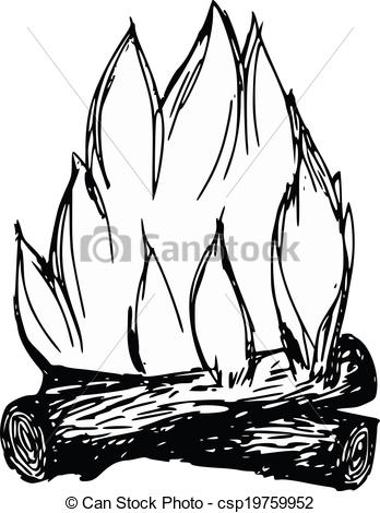 348x470 hand drawn, cartoon, sketch illustration of campfire - Campfire Drawing